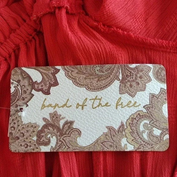 Band Of Gypsies Smocked Hot Coral Square Neck Puffy Sleeve Top Size Small - Picture 10 of 11